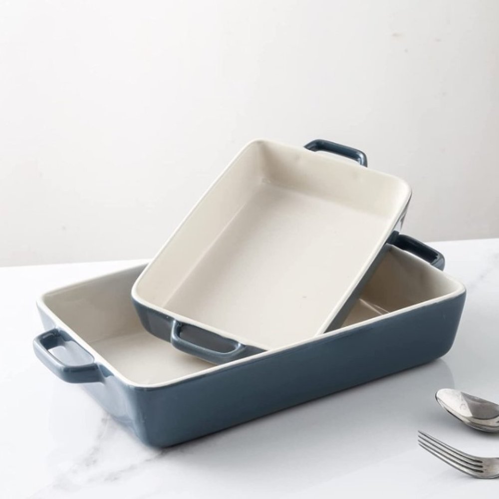 Set Of 2 - RECTANGULAR/ DOUBLE-HANDLE CERAMIC BAKING DISH SET (2 sizes:  9"+12")